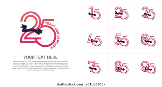 Anniversary logo type set with double line number. purple color with ribbon can be use special moment