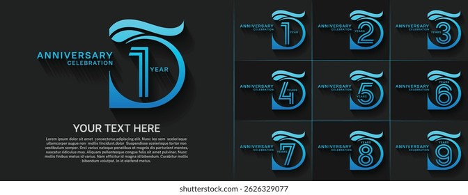 Anniversary logo type set with double line number. blue color for celebration event