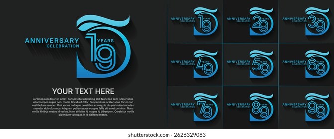 Anniversary logo type set with double line number. blue color for celebration event
