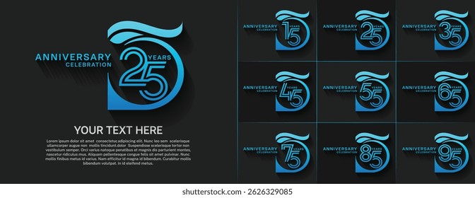 Anniversary logo type set with double line number. blue color for celebration event