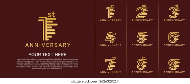 Anniversary logo type set with double line number. golden color can be use special moment