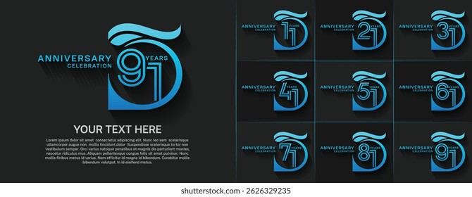 Tipo de logotipo de aniversário definido com número de linha dupla. cor azul para evento de celebração