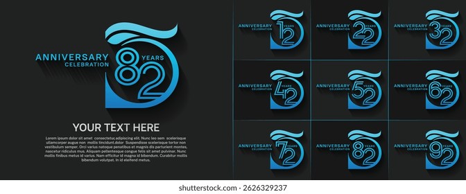 Tipo del logotipo del aniversario fijado con el número de línea doble. color azul para el acontecimiento de la celebración
