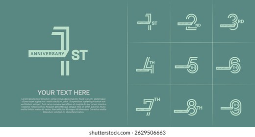 Anniversary logo type set with double line number. green color with ribbon for celebration event