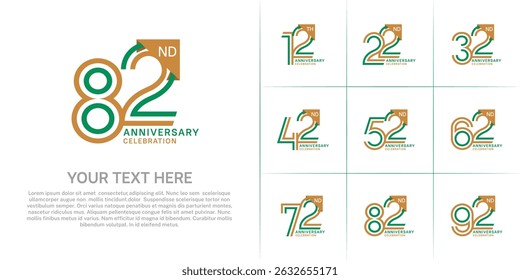 Anniversary logo type set with double line number. brown and green color for celebration event