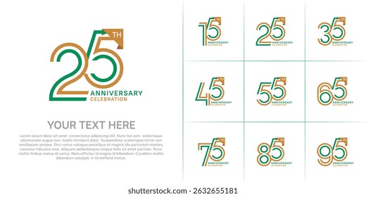 Anniversary logo type set with double line number. brown and green color for celebration event