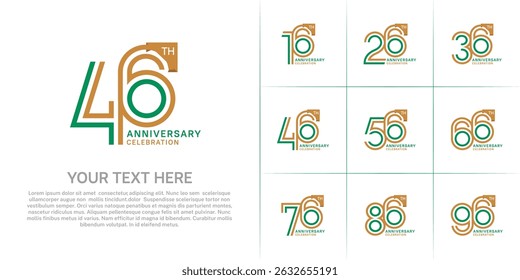 Anniversary logo type set with double line number. brown and green color for celebration event