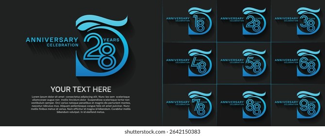 Anniversary logo type set with double line number. blue color for celebration event