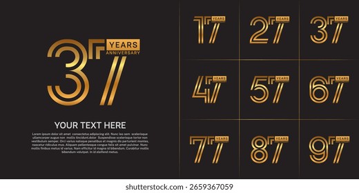 Anniversary logo type set with double line number. golden color can be use special moment