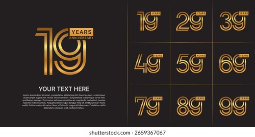 Anniversary logo type set with double line number. golden color can be use special moment