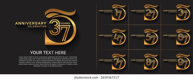 Tipo de logotipo de aniversario con número de línea doble. color dorado para el evento de celebración