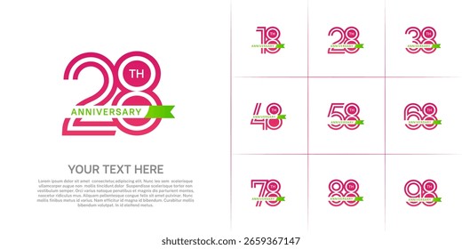 Tipo del logotipo del aniversario fijado con el número de línea doble. color púrpura con la Pequeña cinta verde para el acontecimiento de la celebración