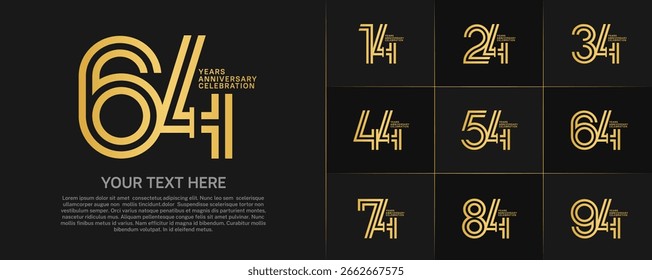 Tipo de logotipo de aniversario con número de línea doble. color dorado para el evento de celebración