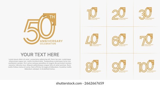 Tipo del logotipo del aniversario fijado con el número de línea doble. color marrón para el acontecimiento de la celebración