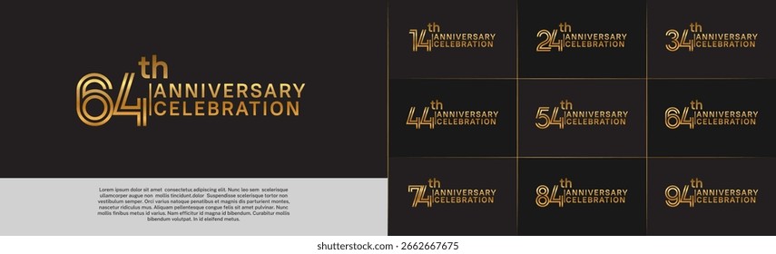 Anniversary logo type set with double line number. gold color for celebration event