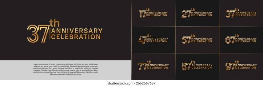 Anniversary logo type set with double line number. gold color for celebration event