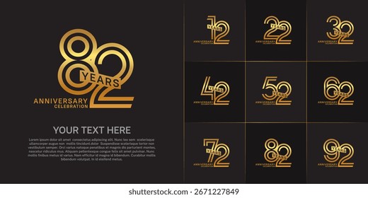 Tipo del logotipo del aniversario fijado con el número de línea doble. color dorado con la cinta se puede utilizar el momento especial