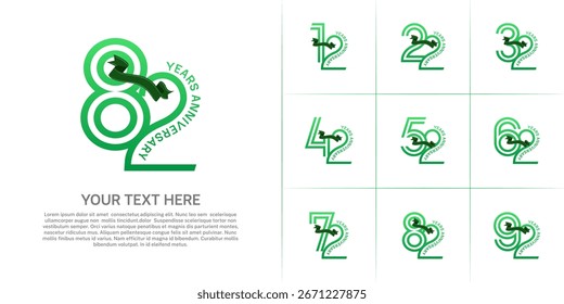 Tipo del logotipo del aniversario fijado con el número de línea doble. color verde con la cinta se puede utilizar el momento especial