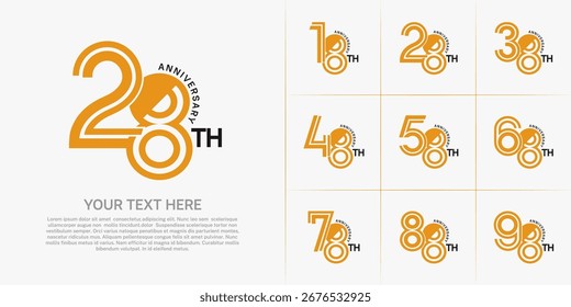 Tipo del logotipo del aniversario fijado con el número doble de la línea. color naranja y negro se puede utilizar el momento especial
