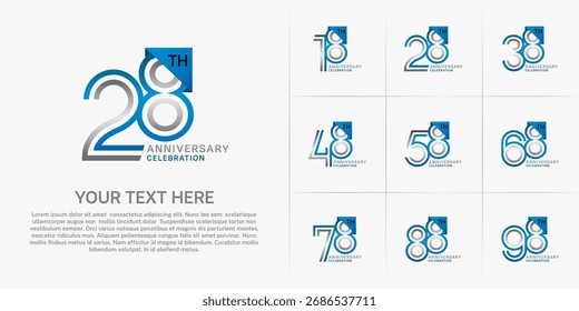 Anniversary logo type set with double line number. blue and silver color for celebration event