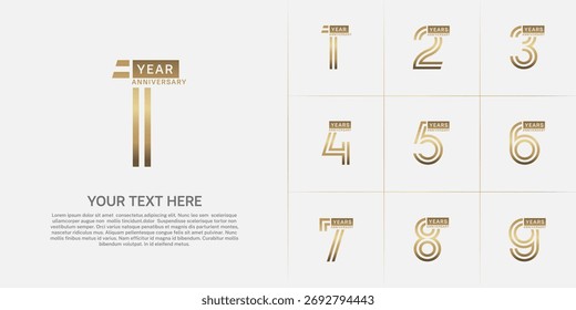 Anniversary logo type set with double line number. golden color can be use special moment