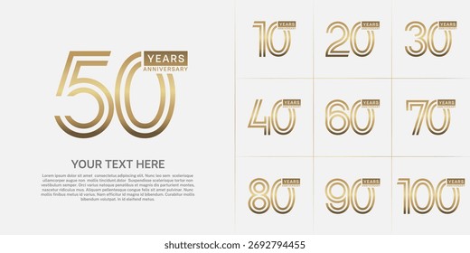 Tipo del logotipo del aniversario fijado con el número de línea doble. color dorado se puede utilizar momento especial
