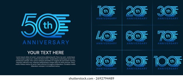 Tipo del logotipo del aniversario fijado con el número doble de la línea. color azul se puede utilizar momento especial