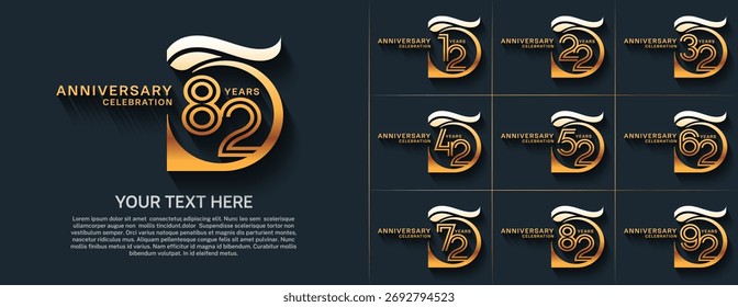 Tipo de logotipo de aniversario con número de línea doble. color dorado para el evento de celebración
