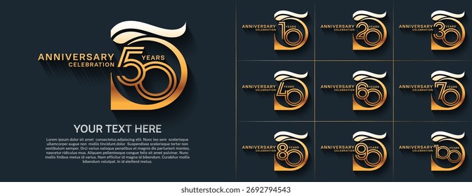 Tipo de logotipo de aniversario con número de línea doble. color dorado para el evento de celebración