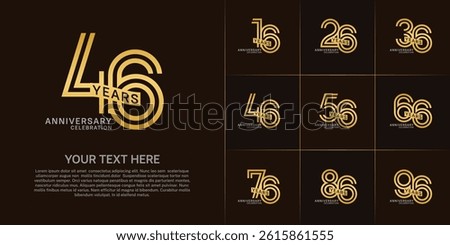 Anniversary logo type set with double line number. golden and silver color with ribbon can be use special moment