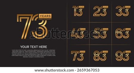 Anniversary logo type set with double line number. golden color can be use special moment