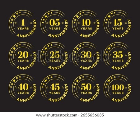 Anniversary Logos 1, 5, 10, 15, 20, 25, 30, 35, 40, 50, 100 Years