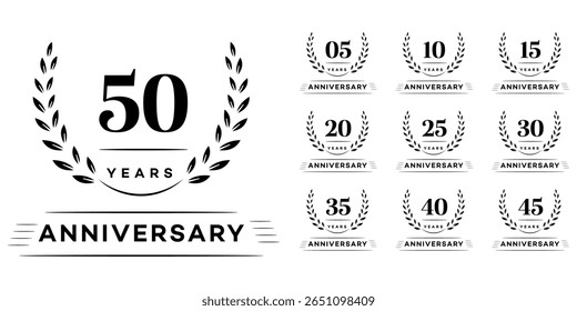 Anniversary Logos 5, 10, 15, 20, 25, 30, 35, 40, 45, 50 Years