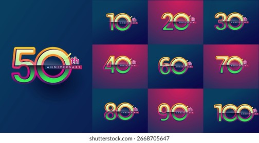 Anniversary logotype design, Modern and Simple Logo, Sets10 - 100th Number Letters, Anniversary Logo for celebration event, invitation, greeting, Party,Fashion, Entertainment