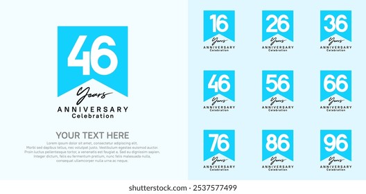 Conjunto de logotipo de aniversario, color negro y azul se puede utilizar para la celebración