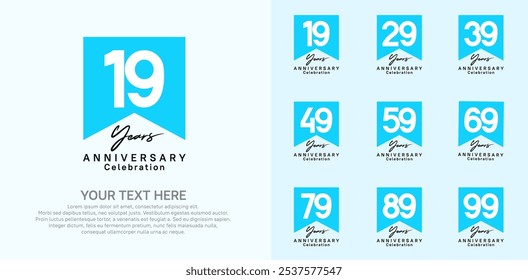 anniversary logotype set, black and blue color can be use for celebration