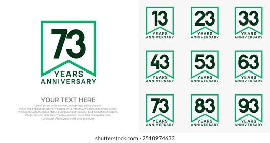 conjunto de logotipos de aniversário, cor preta e verde pode ser usado para comemoração