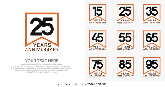 anniversary logotype set, black and orange color can be use for celebration