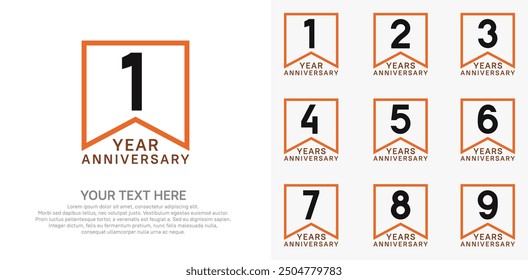 anniversary logotype set, black and orange color can be use for celebration
