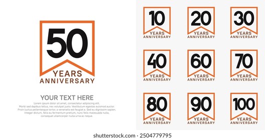 anniversary logotype set, black and orange color can be use for celebration