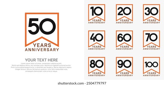 Conjunto de logotipo de aniversario, color negro y naranja se puede utilizar para la celebración
