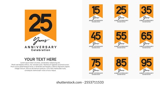 anniversary logotype set, black and orange color can be use for celebration