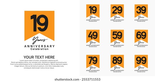 anniversary logotype set, black and orange color can be use for celebration