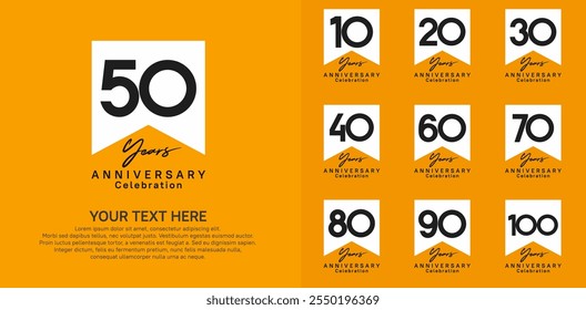 Conjunto de logotipo de aniversario, color blanco y negro se puede utilizar para la celebración