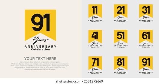 anniversary logotype set, black and yellow color can be use for celebration