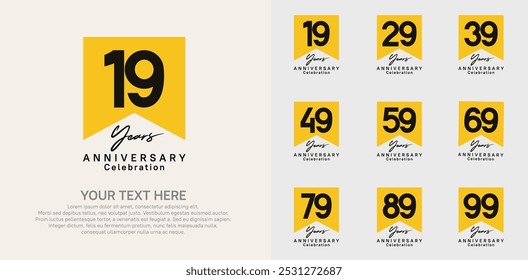 anniversary logotype set, black and yellow color can be use for celebration