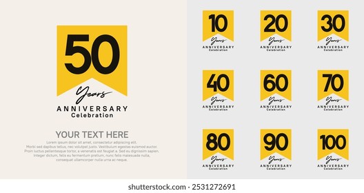 anniversary logotype set, black and yellow color can be use for celebration