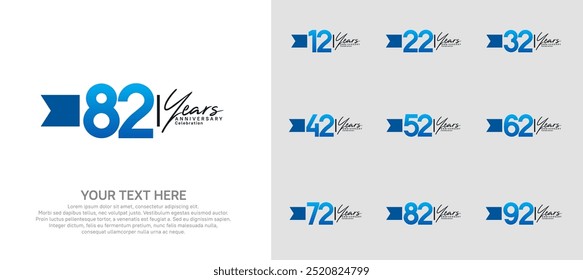 anniversary logotype set. blue number and ribbon for celebration