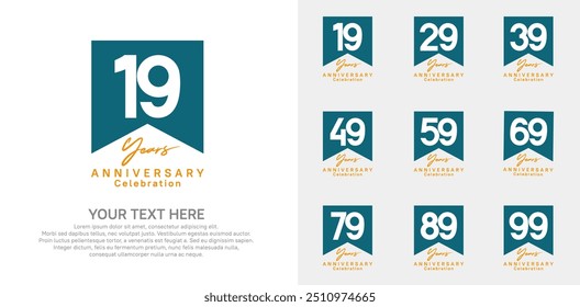 anniversary logotype set, blue and orange color can be use for celebration