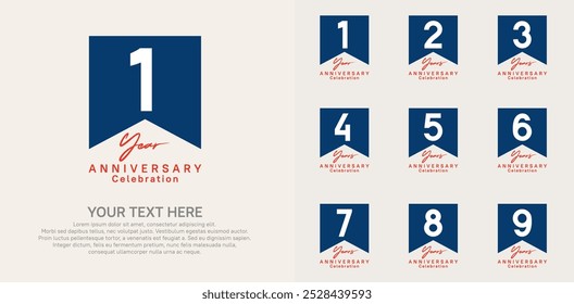anniversary logotype set, blue and orange color can be use for celebration
